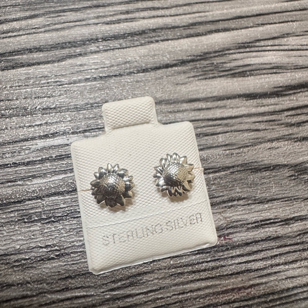 Sterling Silver Sunflower Stud Earrings - Silver